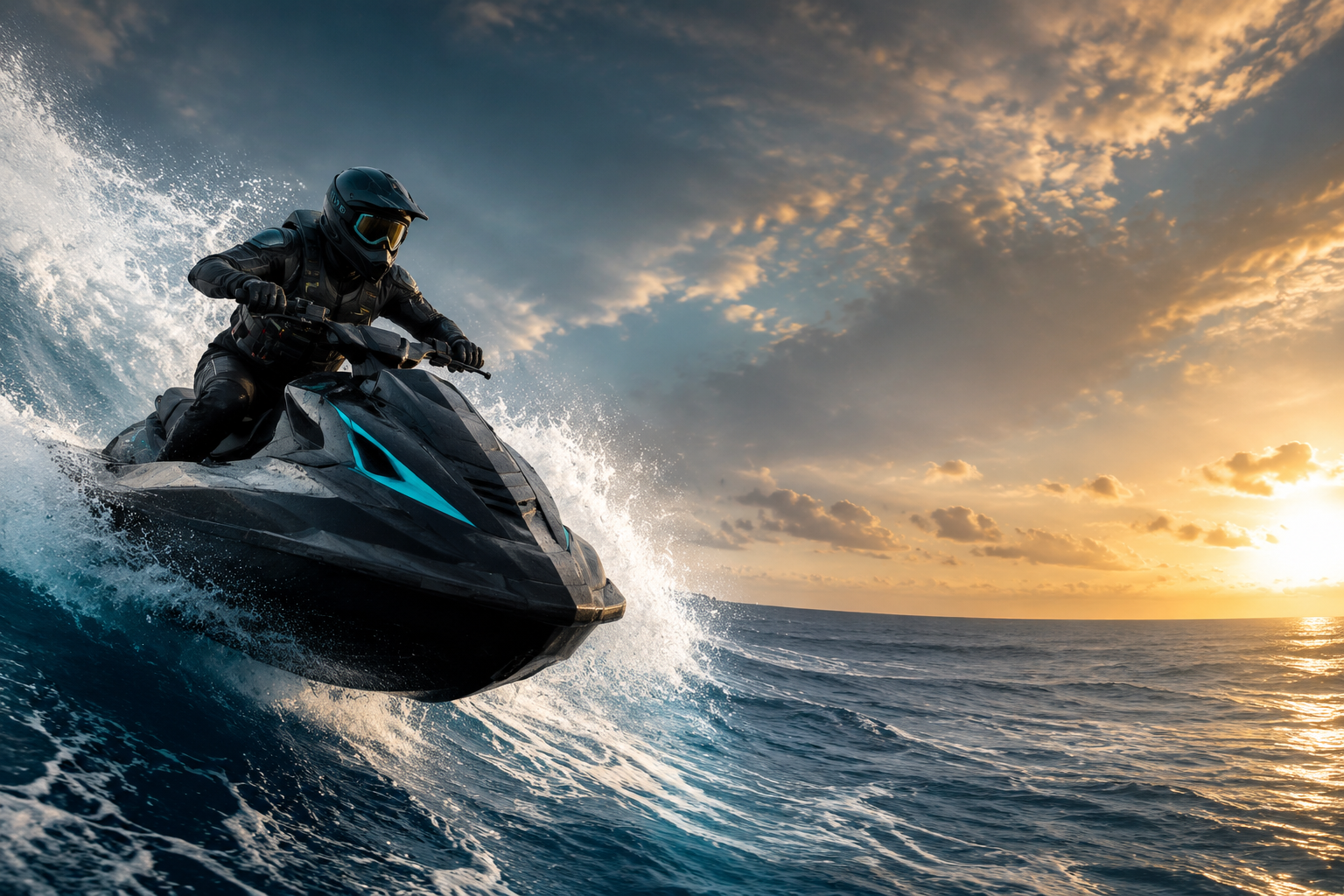 Moto de agua saliendo de una ola