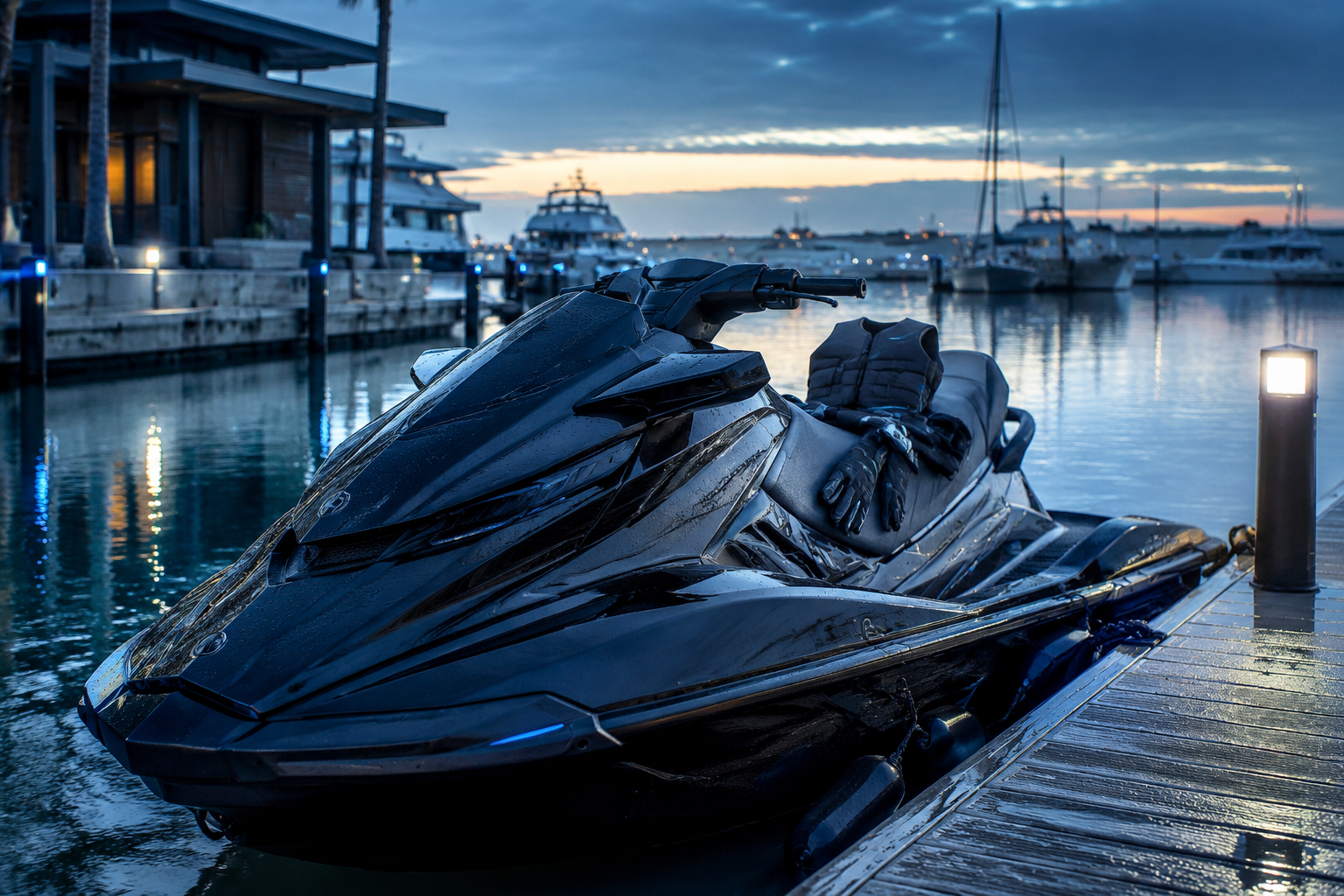 Moto de agua preparada en una marina